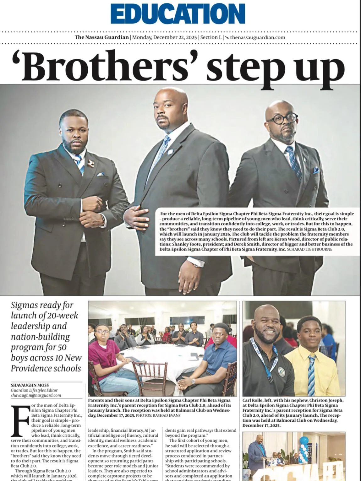 The Nassau Guardian - Brothers Step Up - Phi Beta Sigma Delta Epsilon Sigma Chapter featured